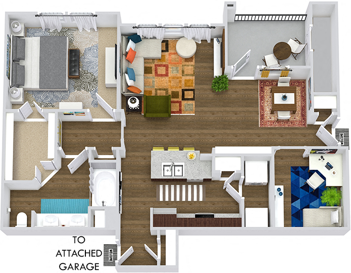 Floor plan for 1 bed, 1 bath, 920 sqft